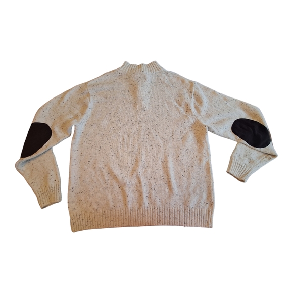 Chaps Tweed Mock Neck Popover Sweater Cotton Blend Elbow Patch Oatmeal Speck XL - Picture 7 of 15